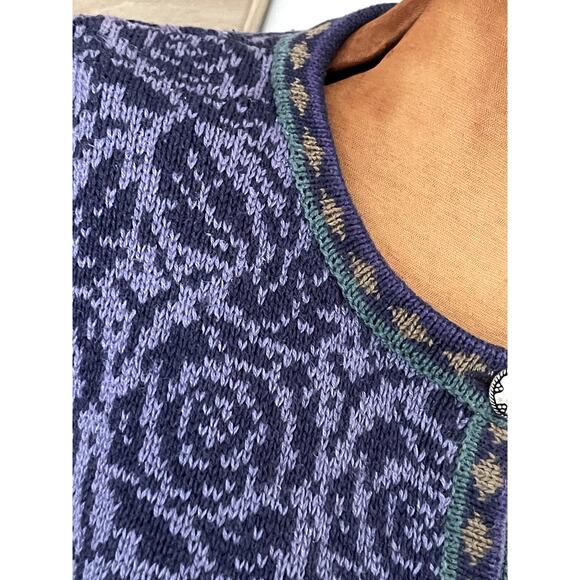 Nomadic Traders Sz M Floral Cardigan Sweater Purple Ramie Cottage Vintage Nordic - Picture 7 of 13
